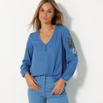 Blancheporte rozšířená halenka se zlatými detaily modrá – Zboží Dáma