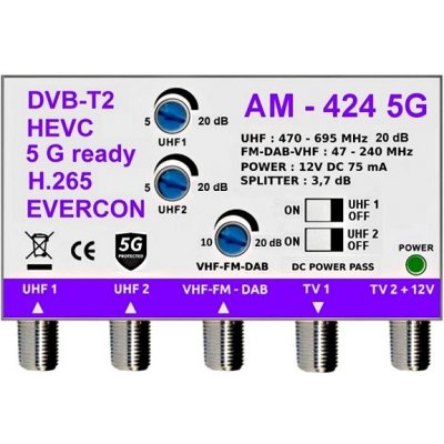 EVERCON anténní zesilovač AM-424 5G bez napájecího zdroje – Sleviste.cz