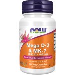 NOW Foods Mega D3 & MK-7 Vitamín d3 5000 IU & Vitamín K2 180ug 60 rostlinných kapslí – Hledejceny.cz