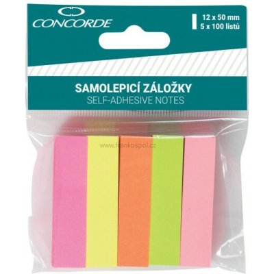 Samolepící papírové záložky CONCORDE, 12 x 50 mm, 5 x 100 lístků, neonový mix – Hledejceny.cz