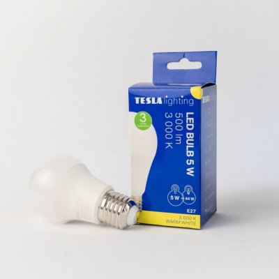 Tesla LED žárovka BULB, E27, 5W, 230V, 500lm, 25 000h, 3000K teplá bílá, 220st – Hledejceny.cz