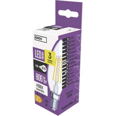 Emos LED žárovka Filament Candle 6W E14 neutrální bílá Z74204