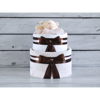 dortNEdort Dvoupatrový plenkový dort XI. pro holčičky set deky a medvídka Miminko se narodilo a je mu asi měsíc