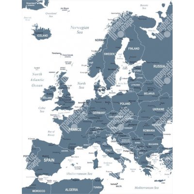 Magnetická mapa Evropy, detailní, modrá (samolepící feretická fólie) 66 x  85 cm — Heureka.cz
