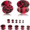 Piercing Šperky eshop sedlový akrylový plug do ucha růžovočerný vzor leopardí skvrny S48.13