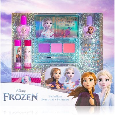Disney Frozen Elsa lak na nehty 1 ks + Anna lak na nehty 1 ks + pilník na nehty 1 ks + lesk na rty 1 ks + Elsa balzám na rty 1 ks + Anna balzám na rty 1 ks + gumička do vlasů 3 ks + nálepky na nehty 1 – Zboží Dáma