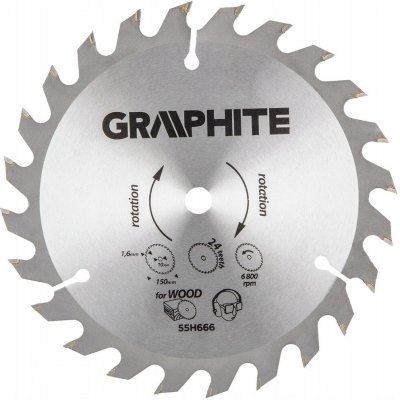 Kotouč na dřevo pro pilu 150 mm, otvor 10 mm, tloušťka 1,6 mm, 24 zubů GRAPHITE – Zboží Dáma