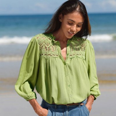 Košilová halenka s macramé mechová – Zboží Dáma