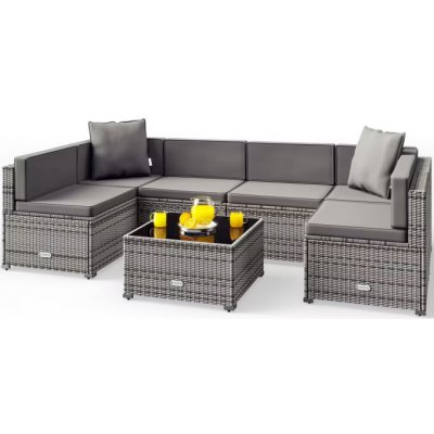 FurniGO Zahradní ratanová sestava šedá/antracit podušky – Zboží Dáma