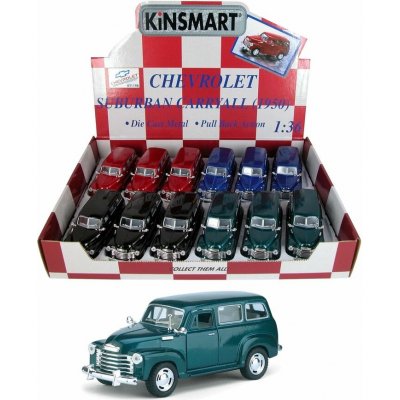 Teddies Auto Kinsmart Chevrolet 1950 Suburban Carryall kov/ 13cm 4 barvy na zpětné natažení 12ks v boxu – Zbozi.Blesk.cz