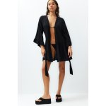 Trendyol Black Belted Mini Woven Frilly Kimono & Kaftan černá – Zboží Dáma