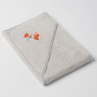 Veba LOTA osuška s kapucí světlá šedá s výšivkou Lištička šedá lemovka 75x75 cm – Zboží Mobilmania