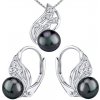 SILVEGO stříbrný set šperků GENEVIE s přírodní perlou v barvě černá Tahiti náušnice a přívěsek LPS1697BS