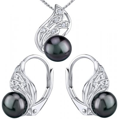 SILVEGO stříbrný set šperků GENEVIE s přírodní perlou v barvě černá Tahiti náušnice a přívěsek LPS1697BS – Zbozi.Blesk.cz