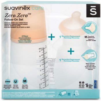 Suavinex ANTIKOLIKOVÁ LÁHVIČKA ZERO ZERO 270 ml M - SADA Bílá : Suavinex -eshop.cz