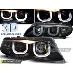 PŘEDNÍ SVĚTLOMETY BMW E46 SEDAN TOURING, 2001-2005, ANGEL EYES 3D EFEKT, ČERNÉ BLACK