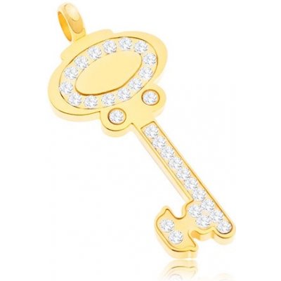 Šperky eshop Přívěsek z chirurgické oceli klíč zlaté barvy zdobený čirými zirkony G10.9 – Zboží Mobilmania