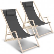 Yakimz Deckchair Beach Deckchair Relax Lounger Self-Assembly šedé 2 ks