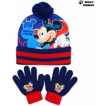 Setino chlapecká zimní čepice / prstové rukavice Mickey Mouse Disney Modrá