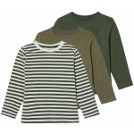 lupilu Chlapecké triko s dlouhými rukávy, 3 kusy pruhy / tmavě zelená / khaki – Sleviste.cz