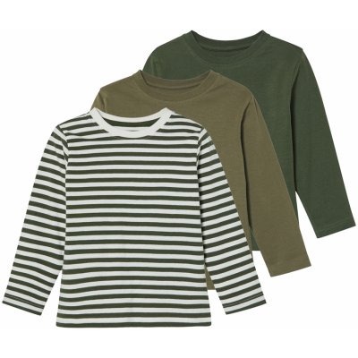 lupilu Chlapecké triko s dlouhými rukávy, 3 kusy pruhy / tmavě zelená / khaki – Sleviste.cz
