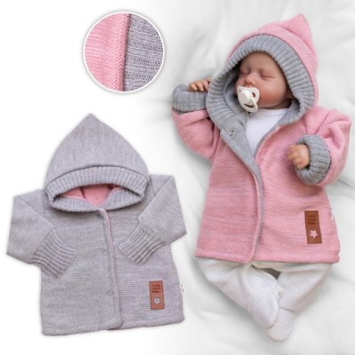 Baby Nellys Rostoucí oboustranný svetřík s kapucí Hand Made růžová-šedá – Zboží Dáma