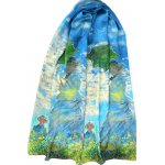 dáma se slunečníkem Claude Monet dámský hedvábný šátek šála čtvercový modrý žlutý zelený – Zboží Dáma