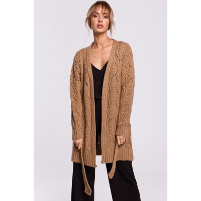 M512 Open knit longline cardigan with a shash beige