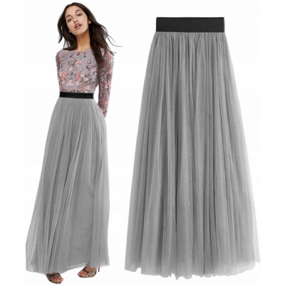 Fashionweek exkluzivní dlouhá maxi dlouhá tylová sukně BRAND51 šedý – Zboží Dáma