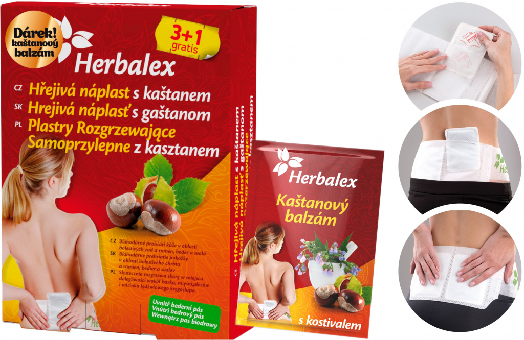 SwissMedicus Herbalex Hřejivé náplati s kaštanem 4 ks + bederní pás od 95  Kč - Heureka.cz