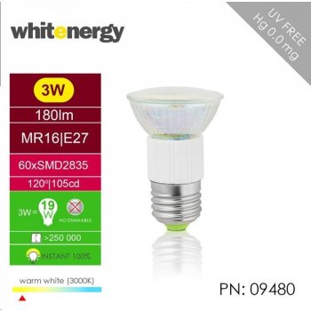 Whitenergy Led reflektorová 60xSMD E27 3W teplá bílá
