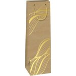 Ditipo Dárková papírová taška na láhev 12,3 x 36,2 x 7,8 cm Kraft - přírodní, zlaté čáry – Zbozi.Blesk.cz