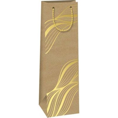 Ditipo Dárková papírová taška na láhev 12,3 x 36,2 x 7,8 cm Kraft - přírodní, zlaté čáry – Zboží Mobilmania