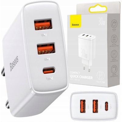 Baseus kompaktní rychlonabíjecí adaptér 2x USB-A, 1x Type-C 30W CCXJ-E02 – Zboží Mobilmania