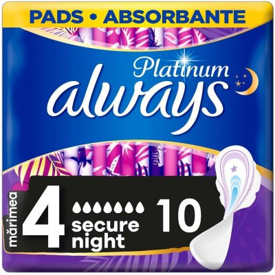Always Platinum Secure Night hygienické vložky s křidélky 10 ks – Zboží Mobilmania