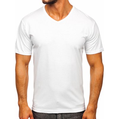 Bílé pánské tričko bez potisku s výstřihem do V Bolf 192131 – Zboží Mobilmania