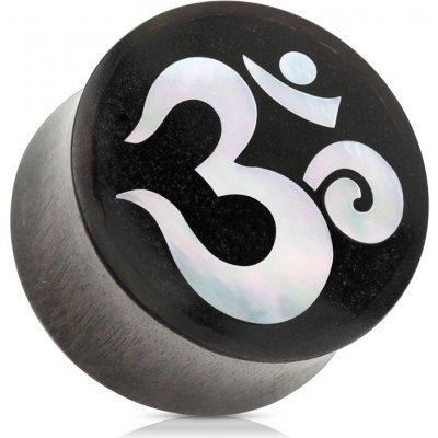 Šperky eshop sedlový plug do ucha ze dřeva černé barvy duchovní symbol jógy ÓM I44.02 – Zboží Mobilmania