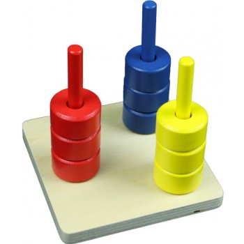 Montessori barevné kroužky na 3 kolíkách