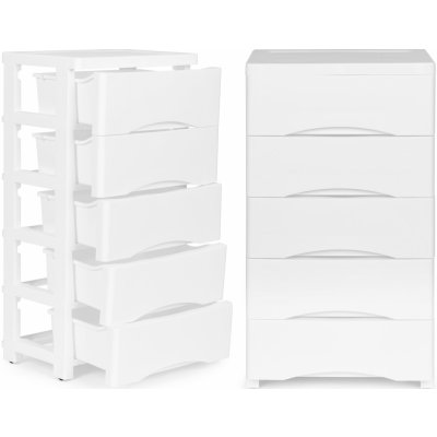 modernHOME Knihovna s 5 výsuvnými zásuvkami, nohy s kolečky - bílá – Hledejceny.cz