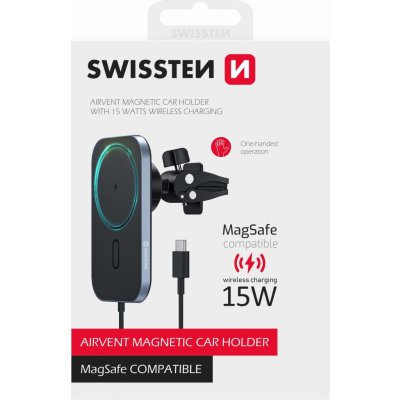 Swissten MagSafe magnetický držák do auta s nabíječkou, na výdech, 15W – Zboží Mobilmania