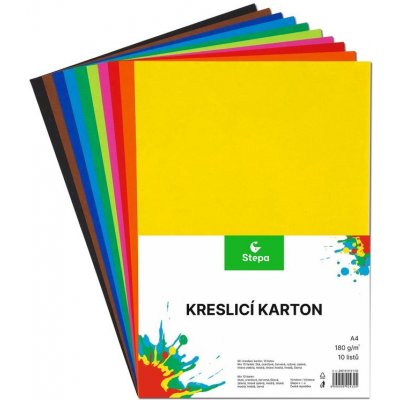 Kreslicí karton A4 - barevný, 180g/m2, 10 listů, 10 barev – Zboží Dáma