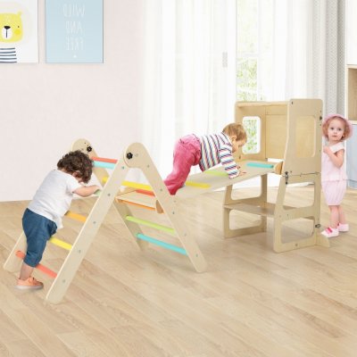 Costway Učící věž + Piklerové trojúhelník Montessori sada 7v1 pastel – Zboží Mobilmania