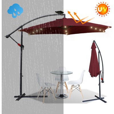 Jopassy 3,5m slunečník UV40+ Camping Pendulum Umbrella Pavilion LED Solar Garden Umbrella with LED Červená – Zboží Mobilmania