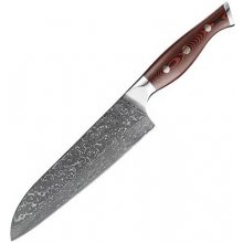 KnifeBoss kuchářský damaškový nůž Santoku 7.5" Black & Red VG 10 190 mm