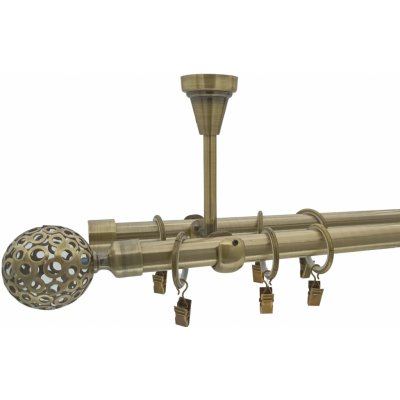 KovovégarnýžeCZ Stropní garnýž Huglo elegance 19 mm mosaz antik Jednořadá 360 cm Kroužky s žabkou – Hledejceny.cz