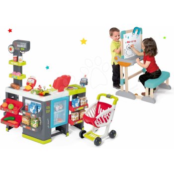 Smoby set obchod smíšené zboží Maximarket a dřevěná lavice Modulo Space 2v1 350215-18