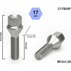 Kolový šroub M12x1,25x35 kužel, klíč 17, C17B35F, výška 61,5 mm