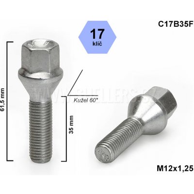 Kolový šroub M12x1,25x35 kužel, klíč 17, C17B35F, výška 61,5 mm – Zbozi.Blesk.cz