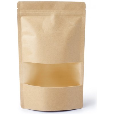 Doypack PAP/PET/PE(CPP) hnědý s okénkem kulaté rohy bal. 100 ks Objem: 3000 ml – Zboží Dáma