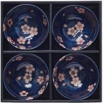 Made In Japan Sada misek v námořnícke modré s ružovým květem Sakura 4 ks 13 cm – Zboží Dáma